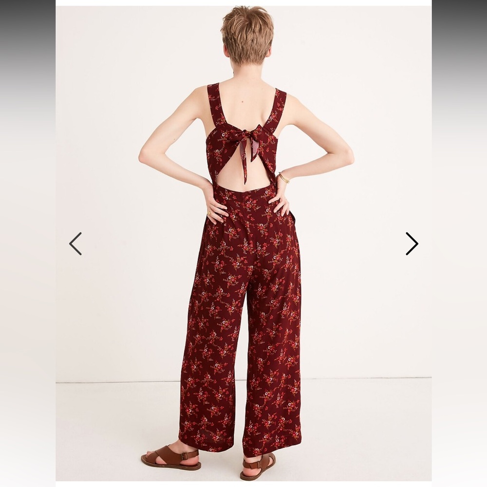 NEW • Madewell • Women’s Apron Bow-Back Jumpsuit in Windowbox Floral Burgundy 2 - Picture 2 of 4